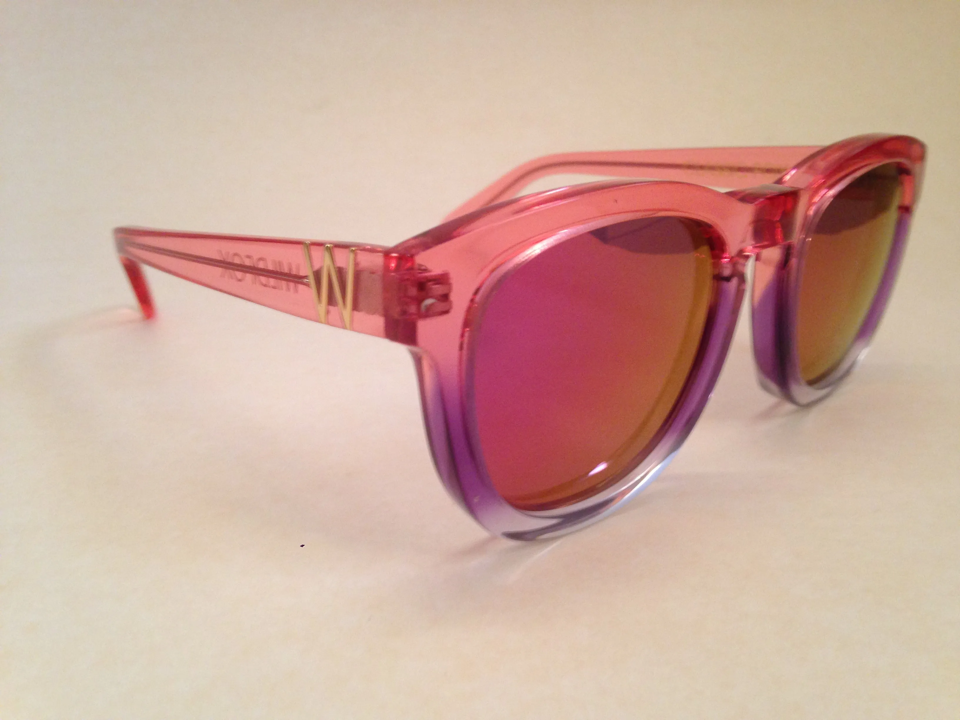 Wildfox Classic Fox Sunglasses Square Nightfall Pink Clear Frame Pink Purple Mirror Flash Lens