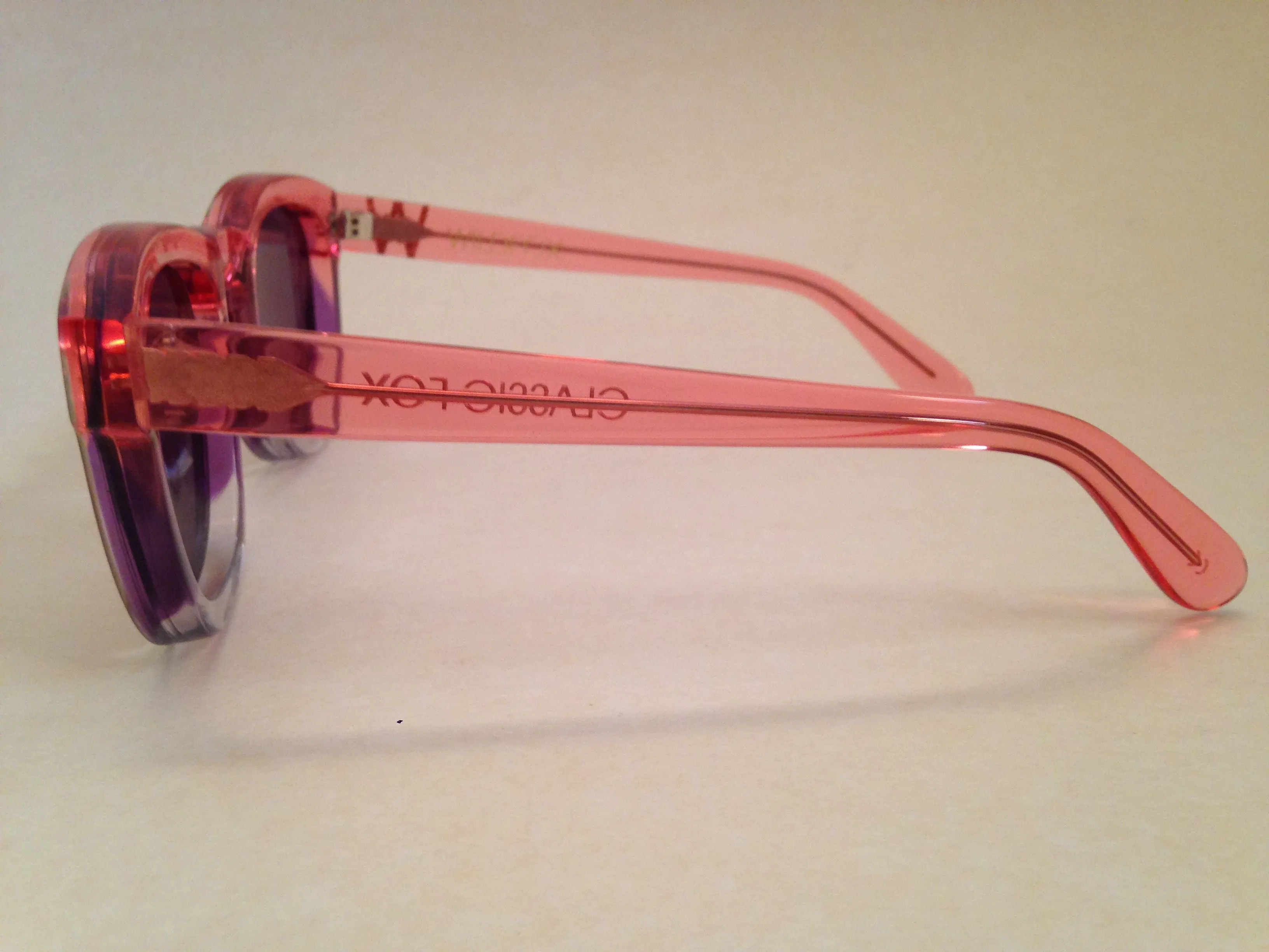 Wildfox Classic Fox Sunglasses Square Nightfall Pink Clear Frame Pink Purple Mirror Flash Lens