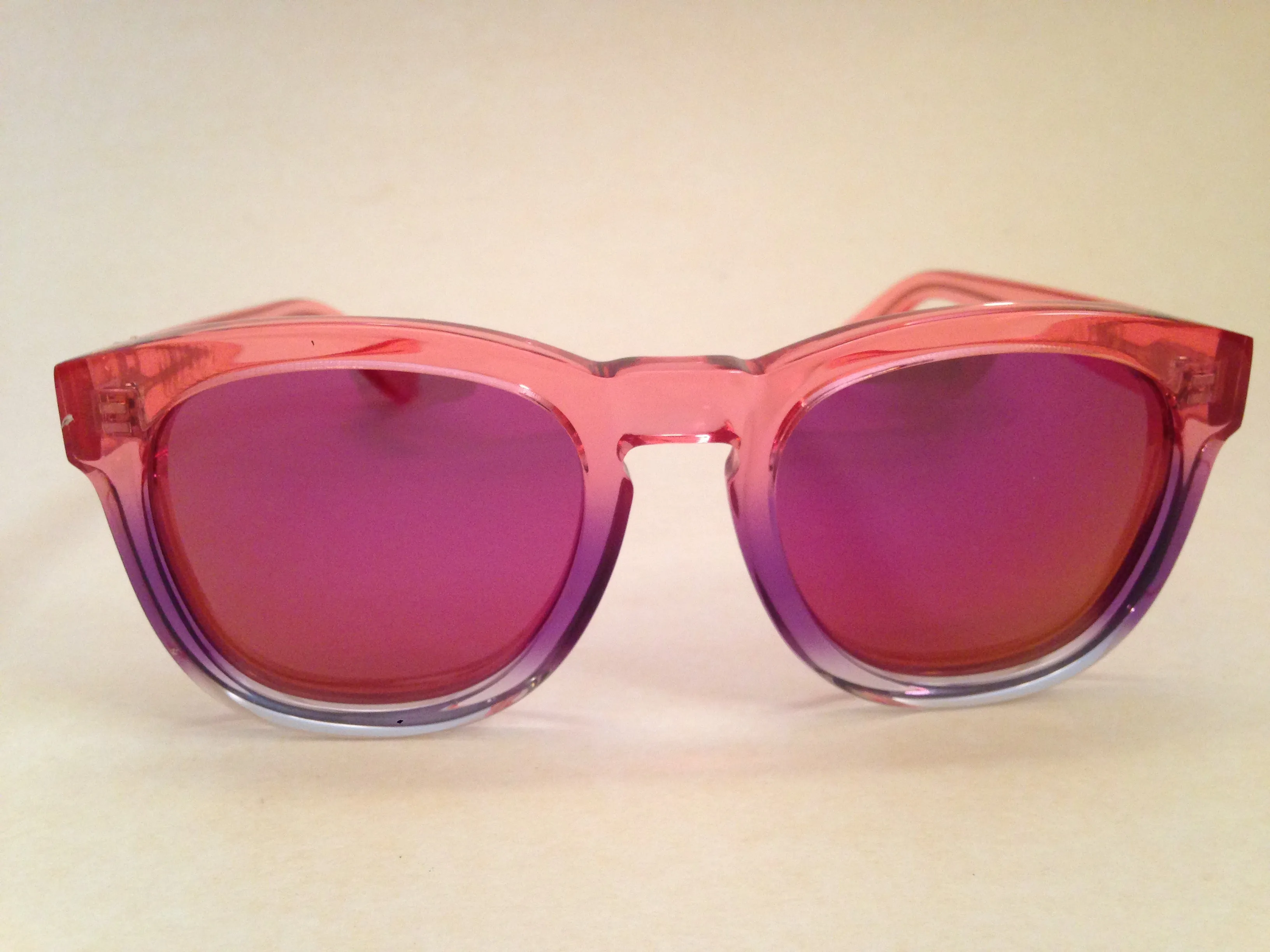Wildfox Classic Fox Sunglasses Square Nightfall Pink Clear Frame Pink Purple Mirror Flash Lens