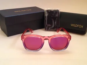 Wildfox Classic Fox Sunglasses Square Nightfall Pink Clear Frame Pink Purple Mirror Flash Lens