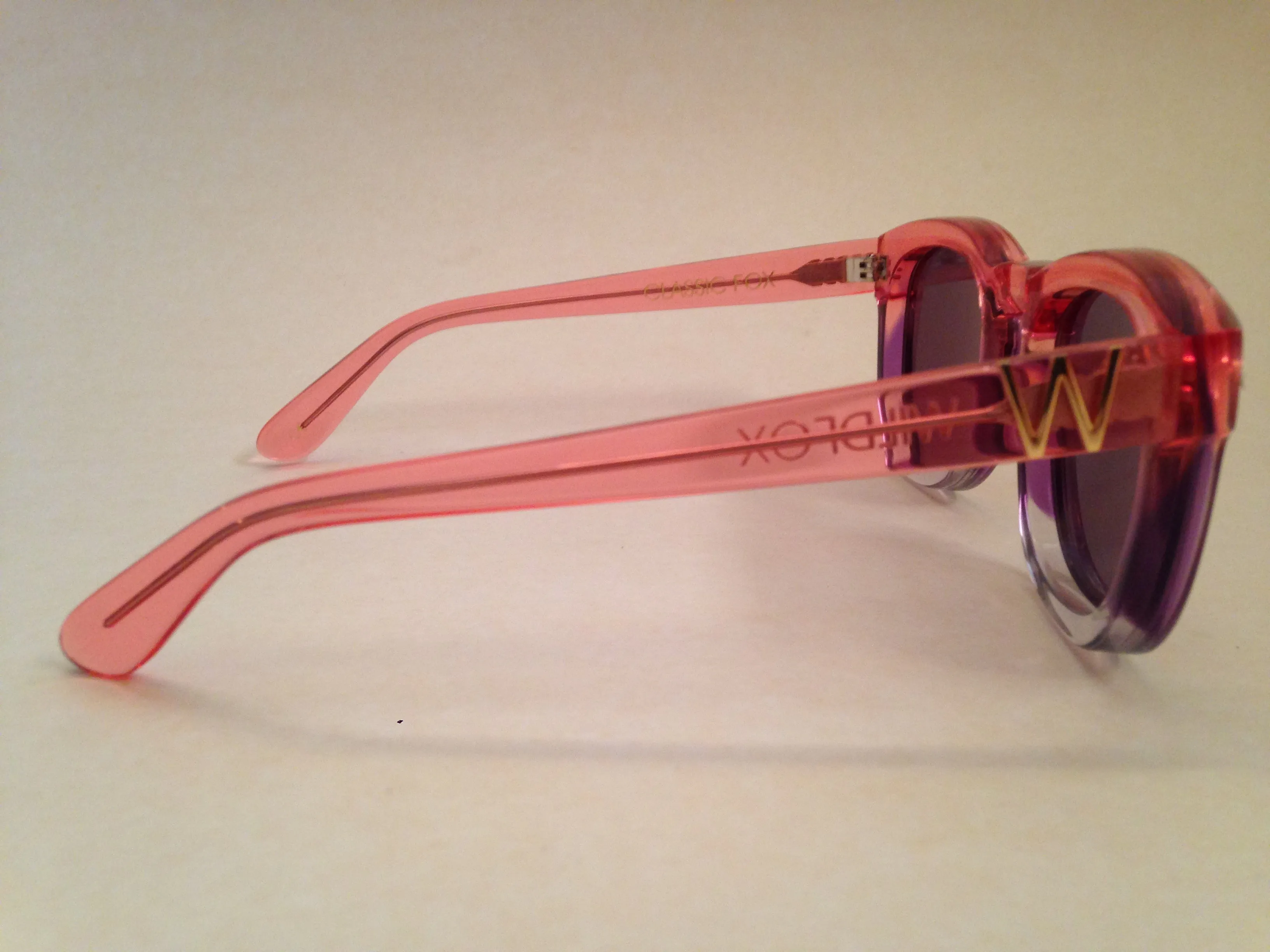 Wildfox Classic Fox Sunglasses Square Nightfall Pink Clear Frame Pink Purple Mirror Flash Lens