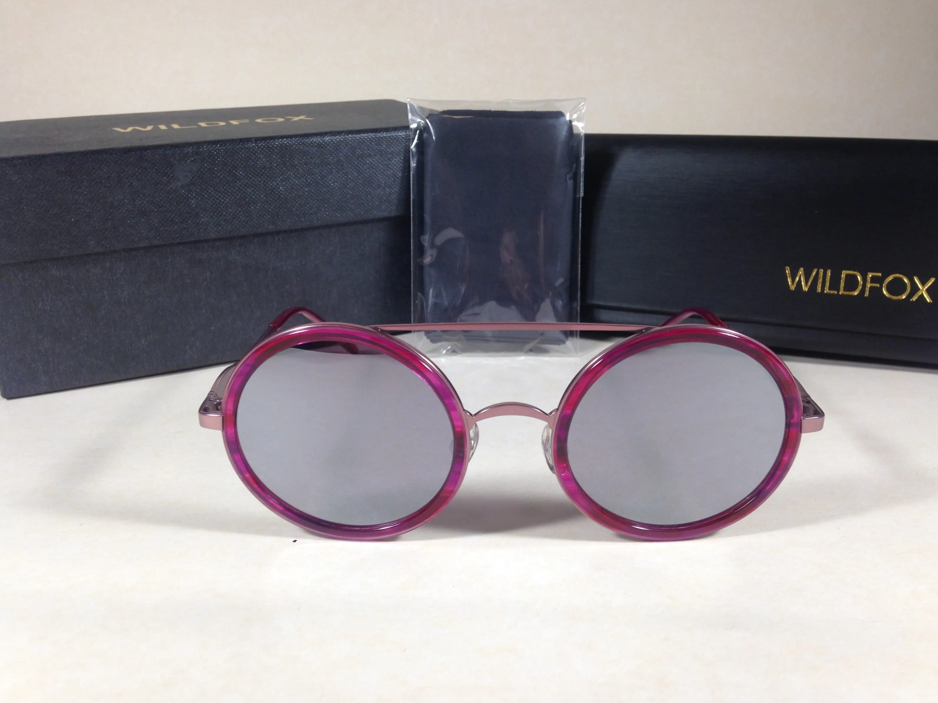 Wildfox Winona Wet Paint Sunglasses Round Pink Purple Frame Gray Mirror Lens