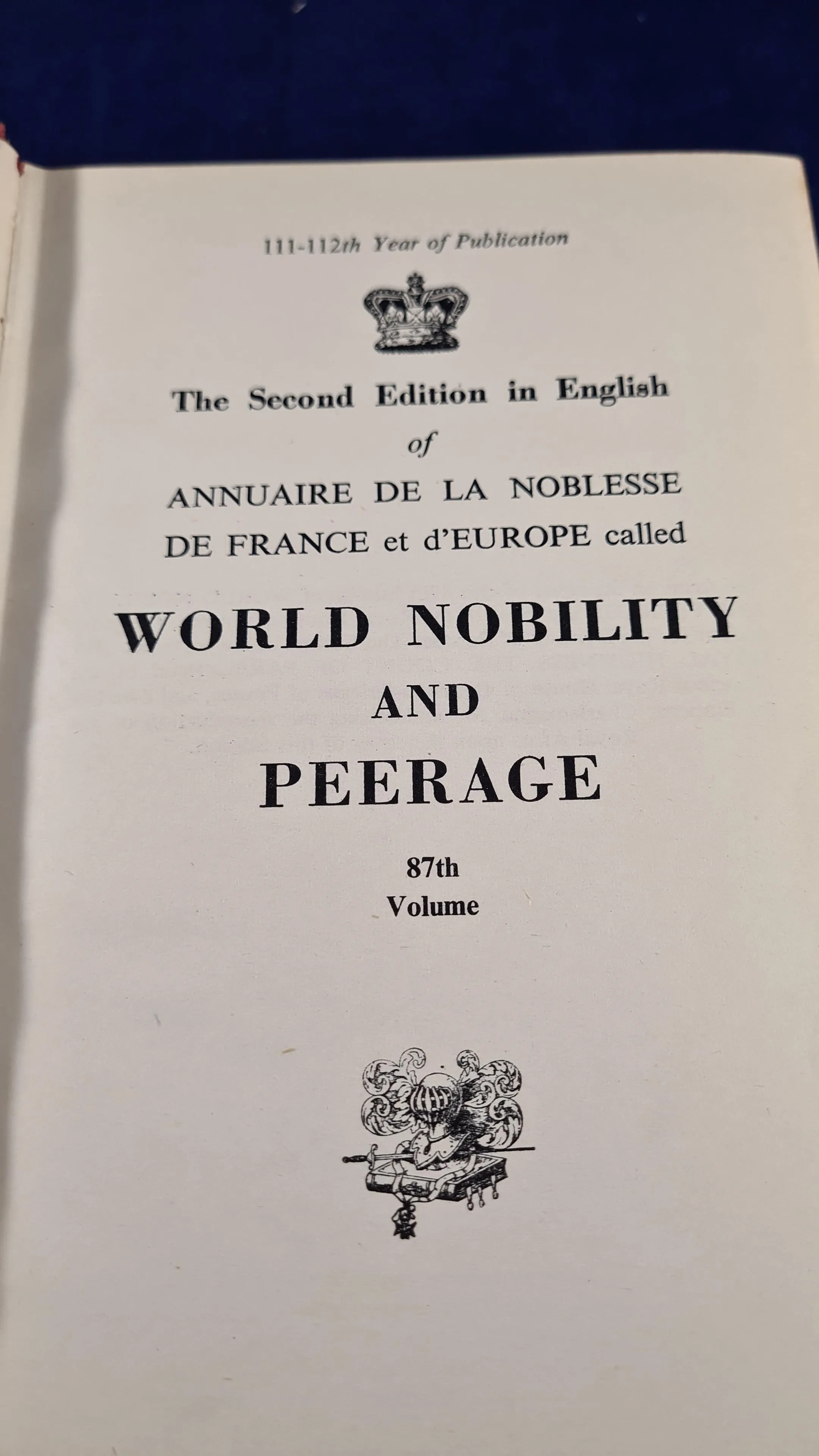 World Nobility and Peerage 87th Volume