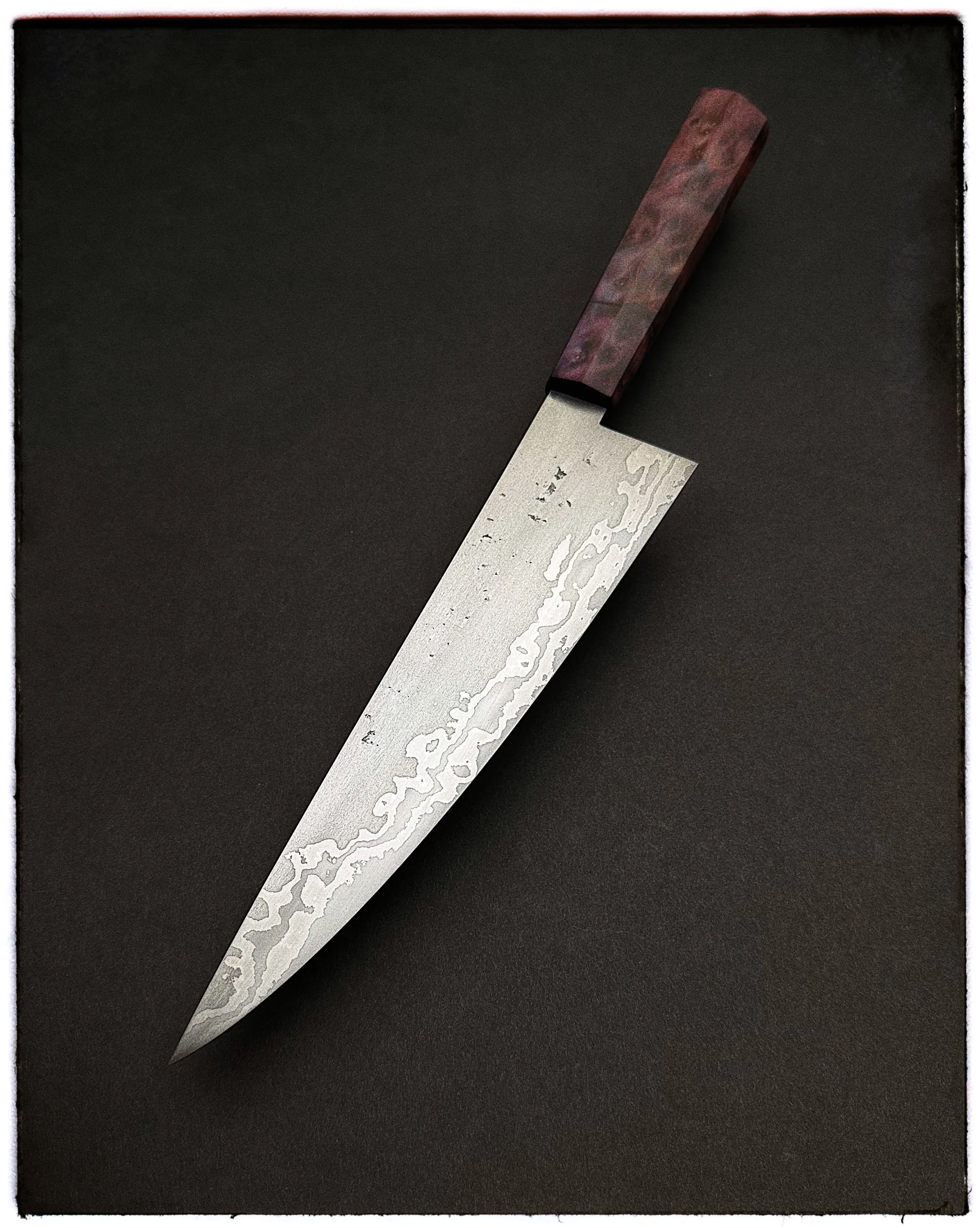 Wrought Iron Clad over High-Carbon Chef w/Redwood Burl