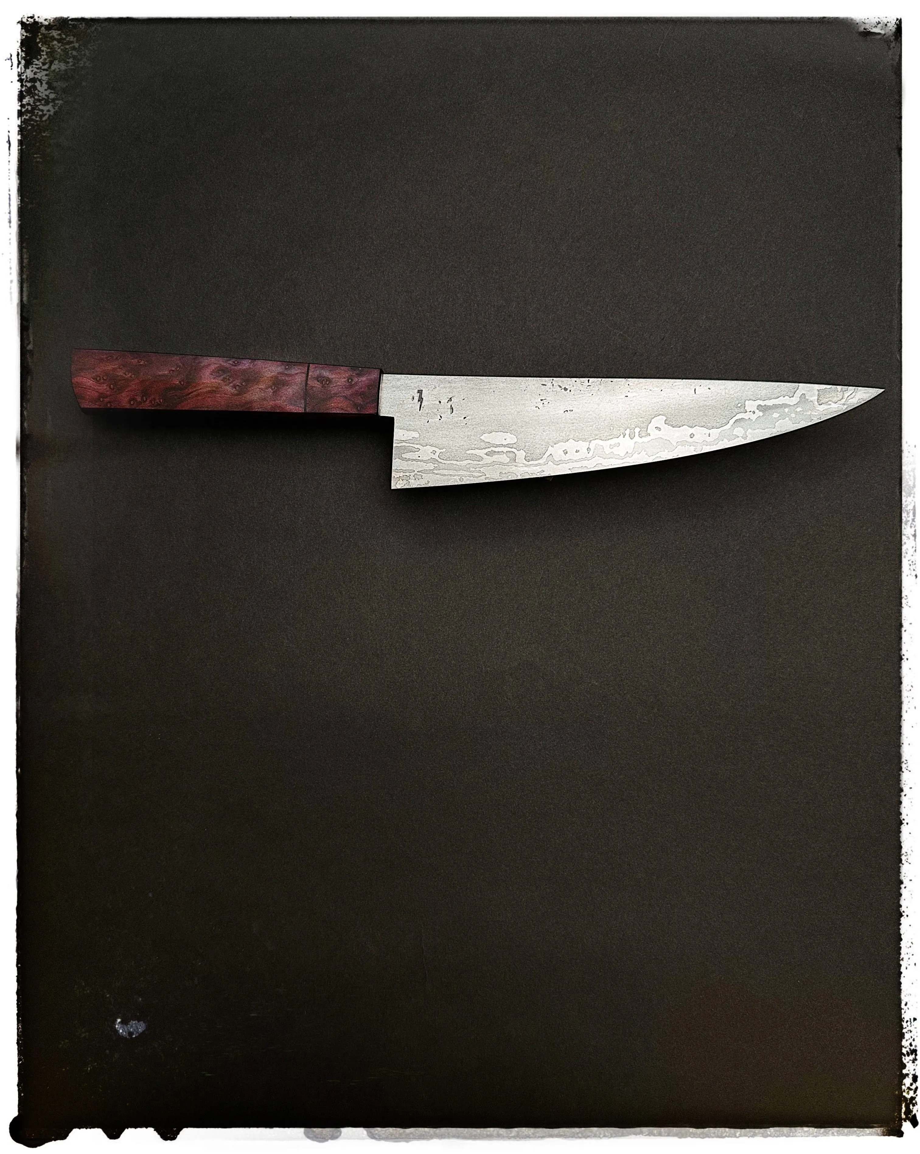 Wrought Iron Clad over High-Carbon Chef w/Redwood Burl