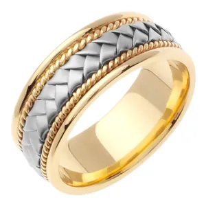 Yellow/White or Yellow/Rose 18k Hand Braided Cord Ring Band